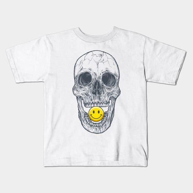 Smiley Skull Kids T-Shirt by rcaldwell